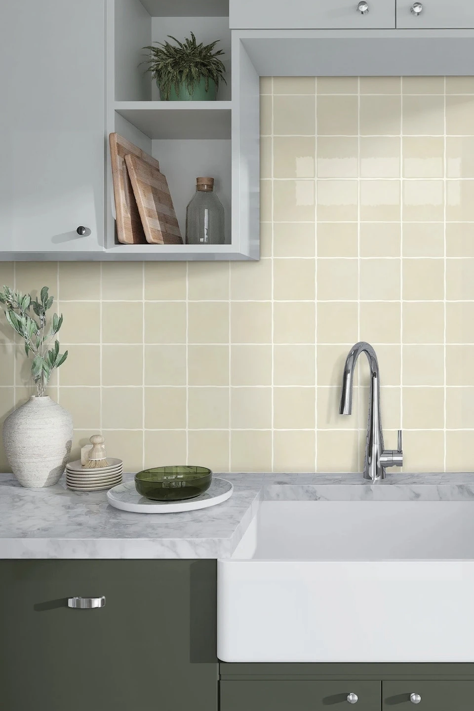 Beige Ceramic Square Peel and Stick Backsplash Tile - Thicker Design — Peel and Stick Backsplash