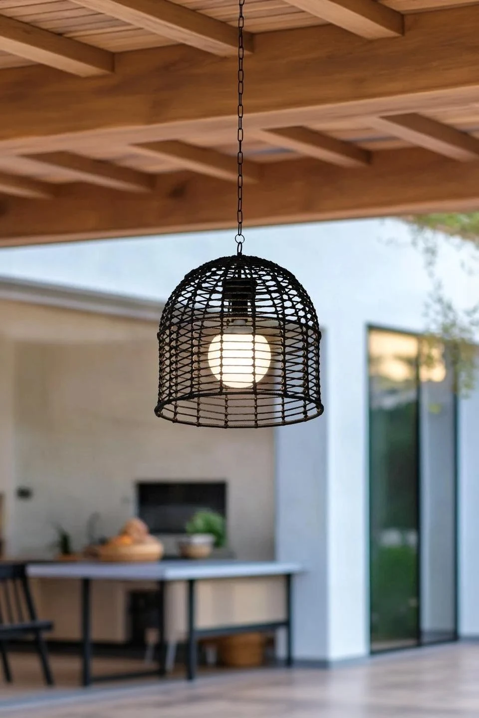 Black Wicker Outdoor Chandelier with Remote - Transform Your Patio into a Luxury Retreat — Outdoor Solar Lighting