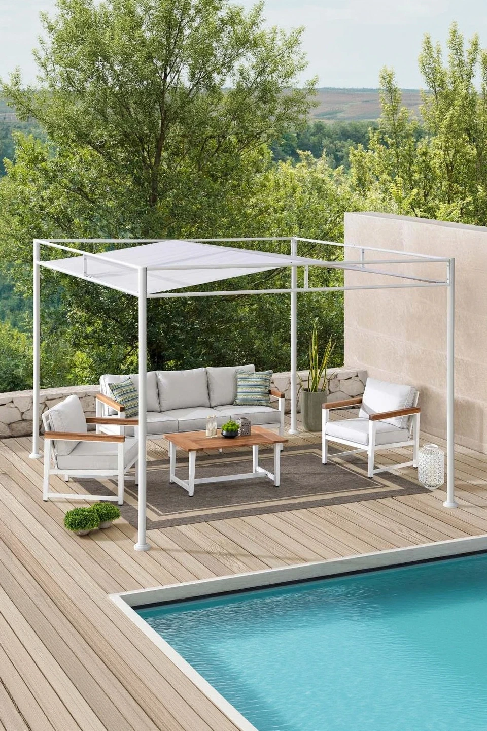 Darkeford Sling Canopy Pergola 10x10 - White