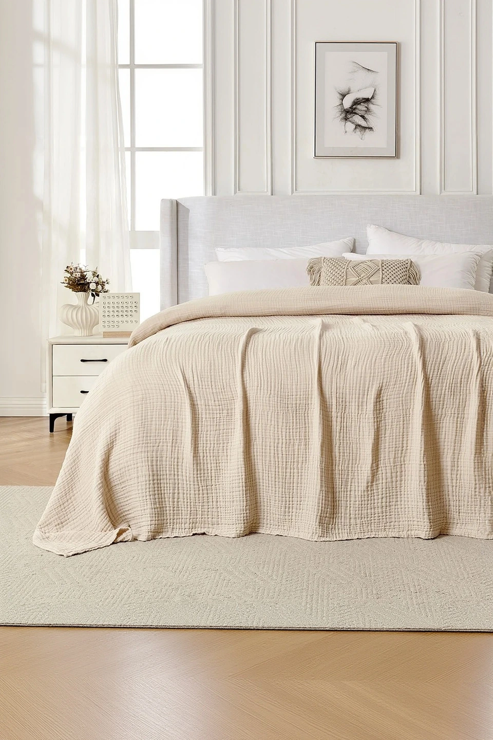 Joydeco 100% Cotton Muslin Throw Blanket for Couch Bed and Sofa, 4-Layer Lightweight and Breathable Soft Gauze Blanket for All Season, Luxury Throws Cotton Blanket Gift — General