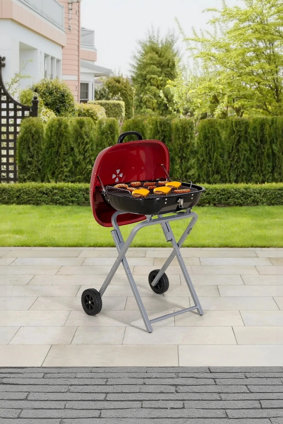 Portable Charcoal Grill in Red with Charcoal Tray and Grate — Outdoor Living
