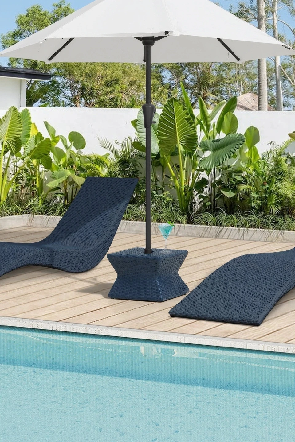 SUNJOY 16 Inch Wicker & Aluminum Small Patio Umbrella Table - Navy