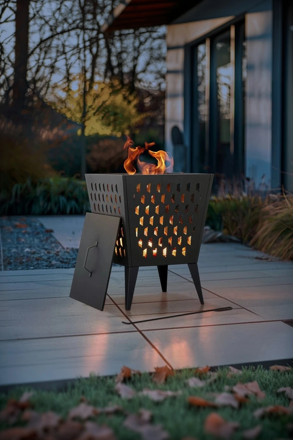 SUNJOY 18 Inch Backyard Wood Burning Fire Pit with Fire Poker and Lid — Garden Decor