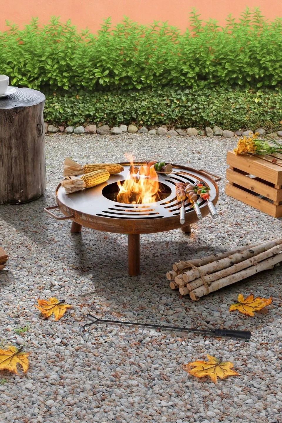 SUNJOY 28 Inch Portable Fire Pit Grill with Stainless Steel Baking Sheet — main image