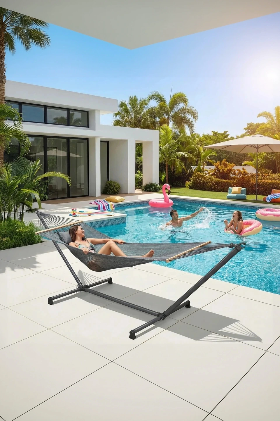 SUNJOY Luxury Portable Hammock with Stand-Made in Italy, Ultra-Light and Tool-Free Setup — Patio Furniture