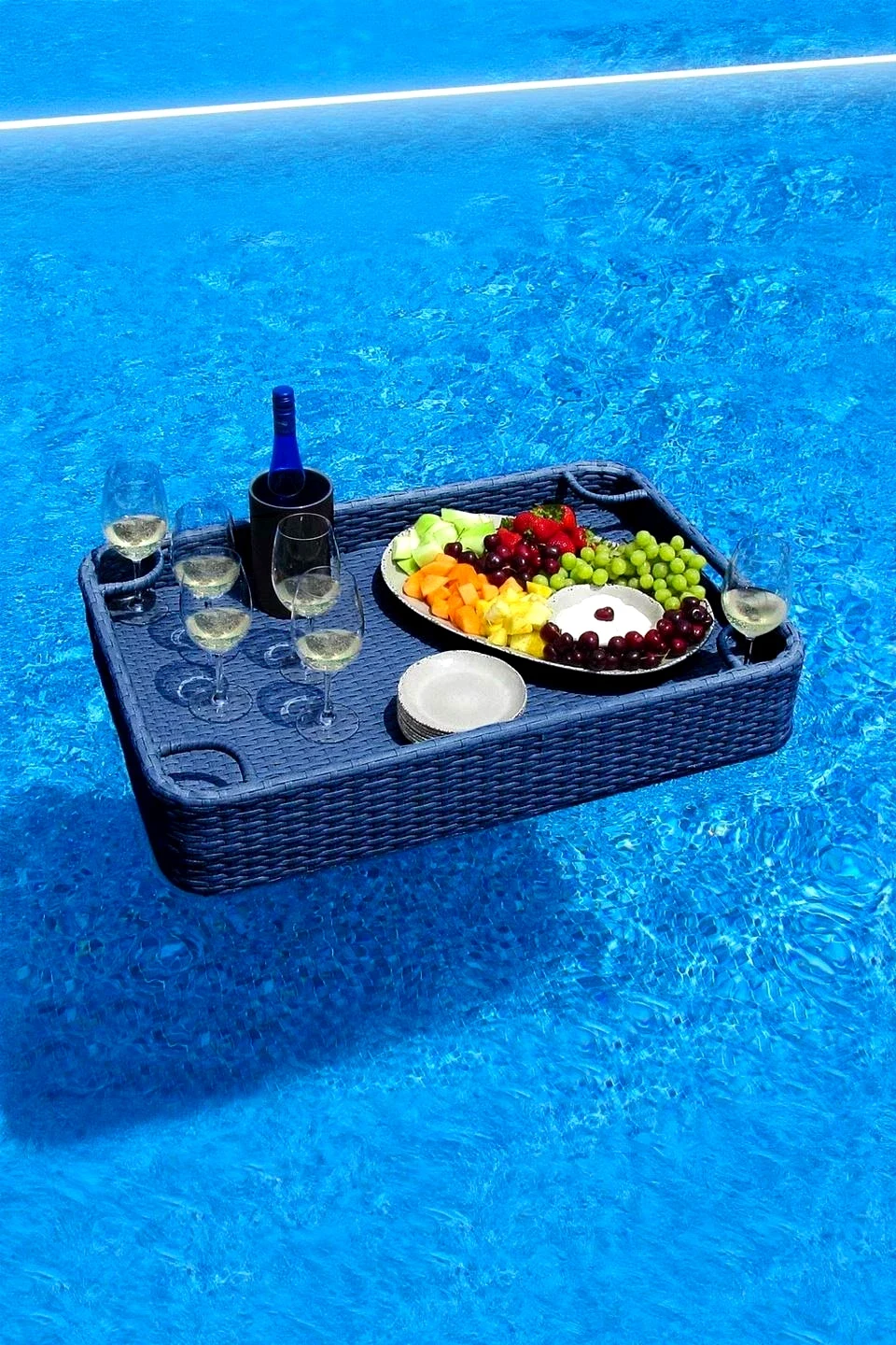 Wicker Floating Pool Tray 36x24" - Navy | Luxury Poolside Entertaining Essential — Functional Home Finds