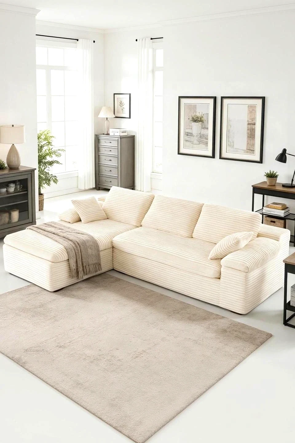 YODOLLA 110" Cloud Boneless L-Shaped Sectional Sofa - Luxurious Beige Modular Couch — Sofa Beds
