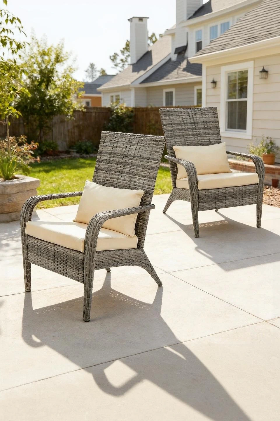 YODOLLA 2 PCS Patio Adirondack Wicker Chair, Grey — Outdoor Chairs