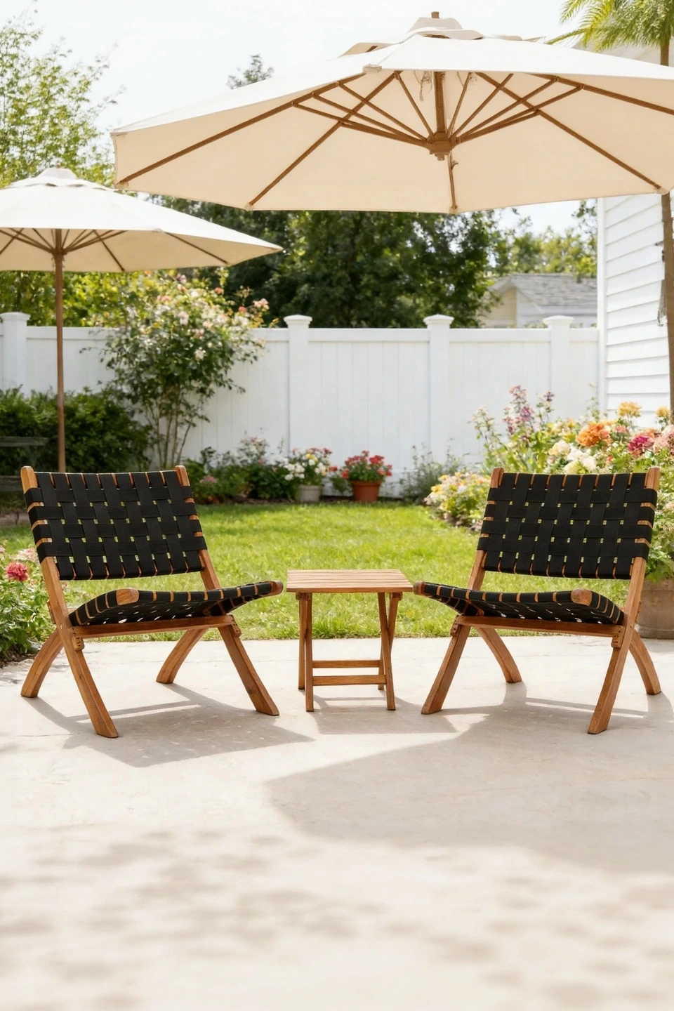 YODOLLA 3 Piece Patio Furniture Set, Acacia Wood Bistro Set with Coffee Table & Folding Chairs — main image
