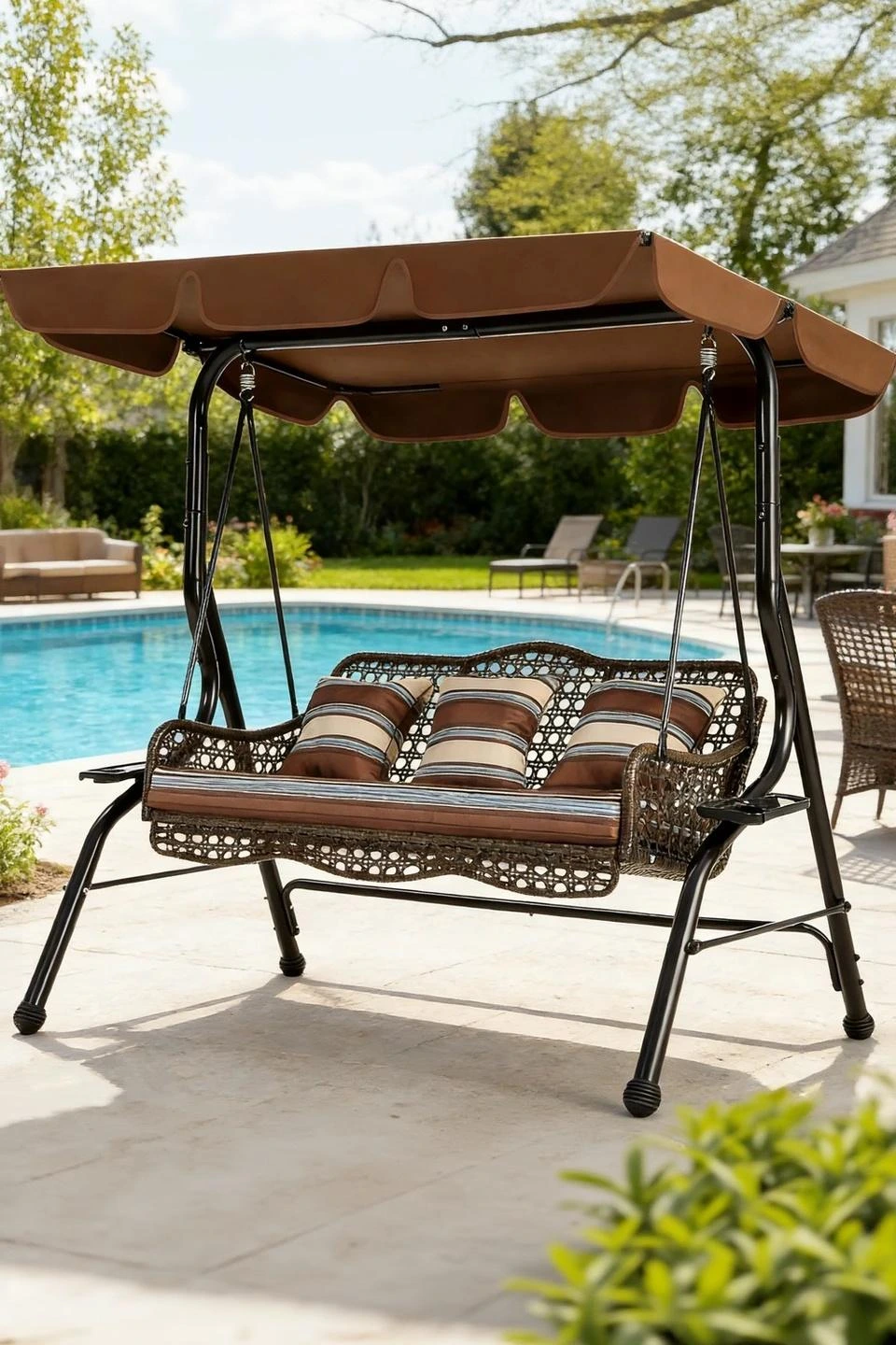 YODOLLA 3-Seat Outdoor Patio Swing Chair, Large Converting Canopy Porch Swing Glider — Outdoor Living