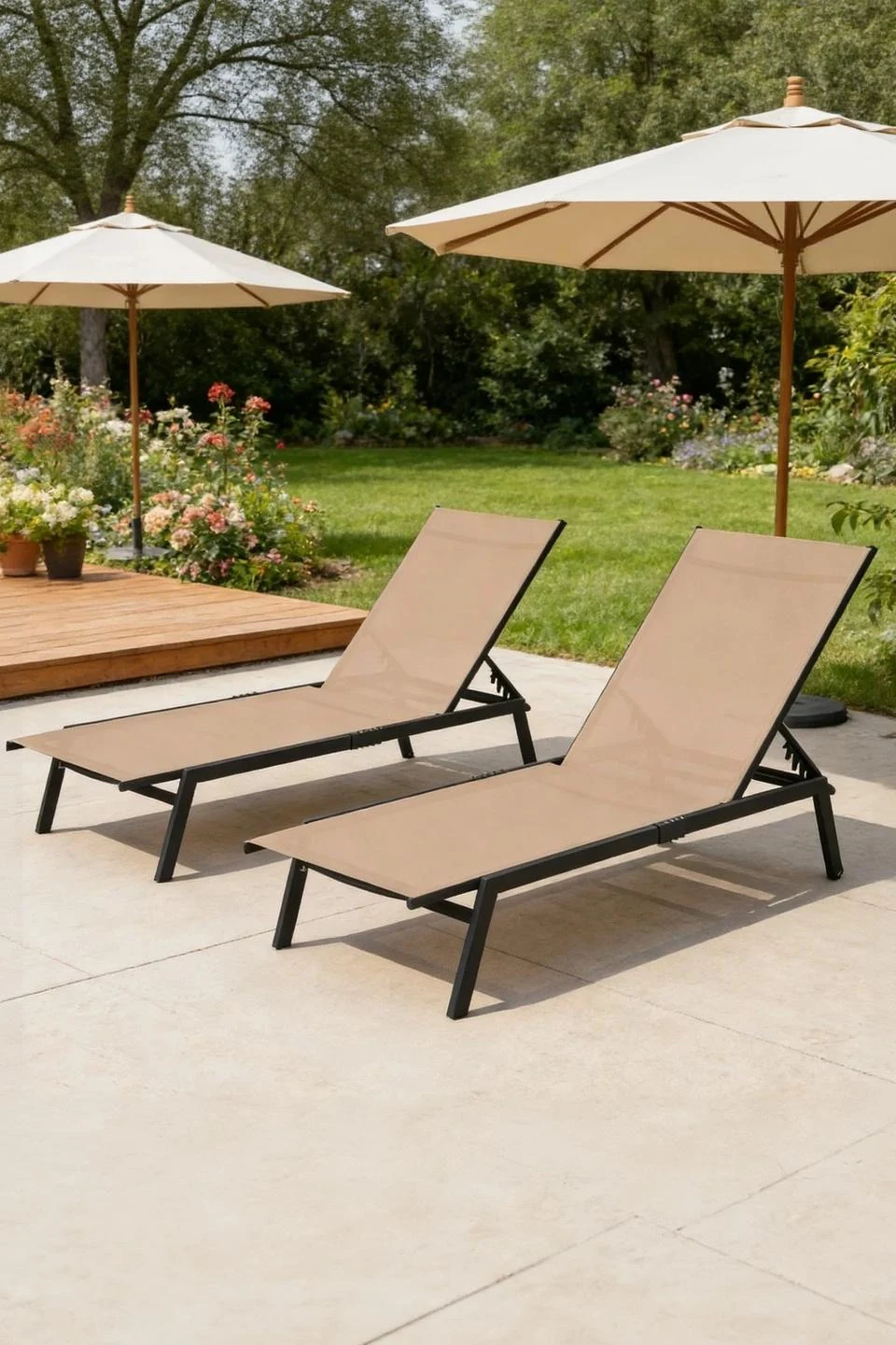 YODOLLA Curved Pool Lounge Chairs - Elevate Your Outdoor Oasis in Sophisticated Beige — Sunloungers & Chaise Lounges