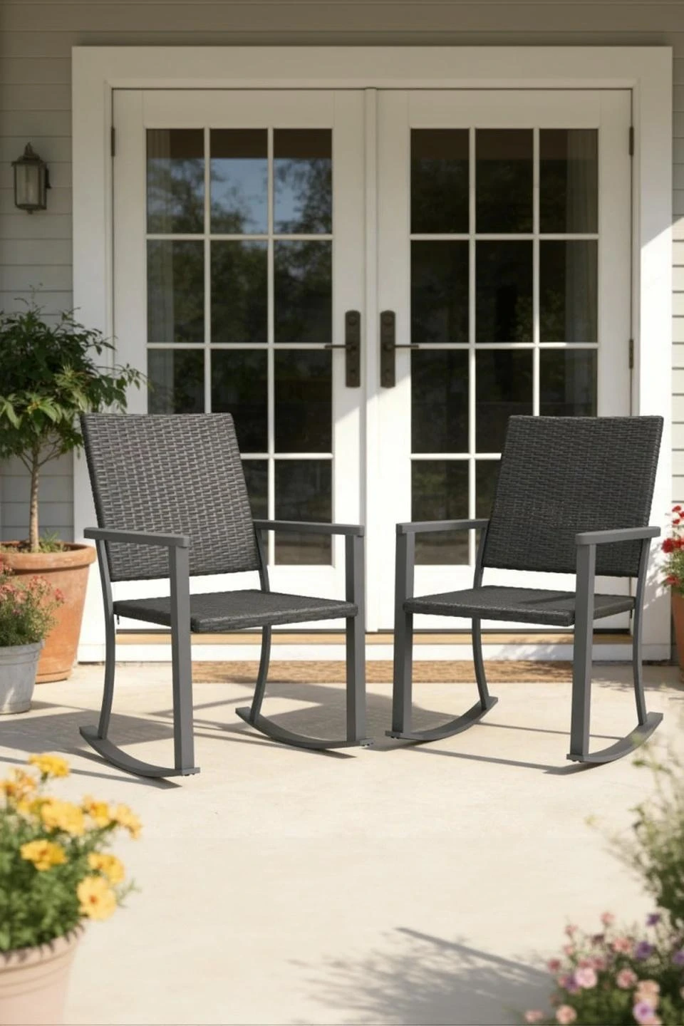 YODOLLA Outdoor Rattan Patio Chairs with Armrests and Metal Frame (2pcs) — Outdoor Chairs