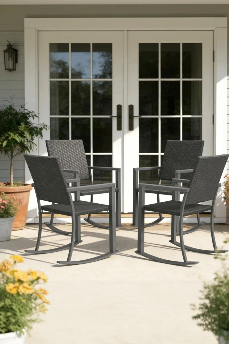 YODOLLA Outdoor Rattan Patio Chairs with Armrests and Metal Frame (4pcs) — Outdoor Chairs