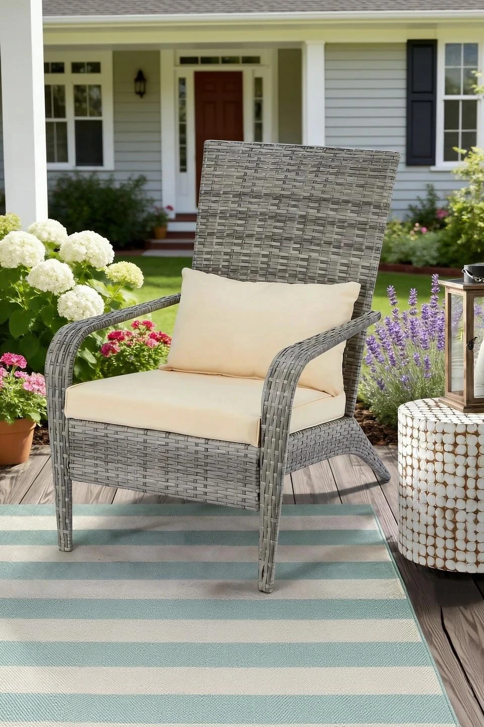 YODOLLA Patio Adirondack Wicker Chair, Grey — Outdoor Chairs