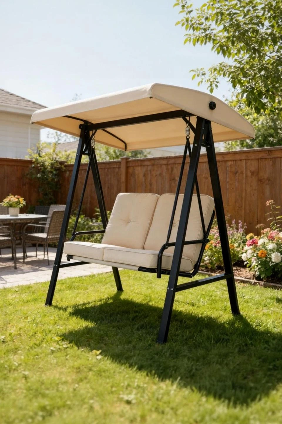 YODOLLA Patio Swing Chair 2-Seat for Adult, Beige — Outdoor Living