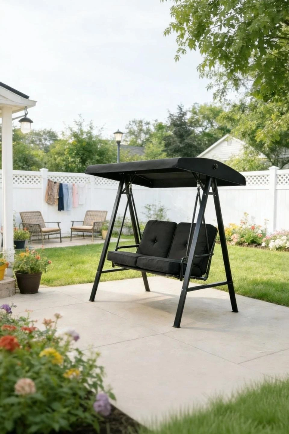 YODOLLA Patio Swing Chair 2-Seat for Adult, Black — Outdoor Living