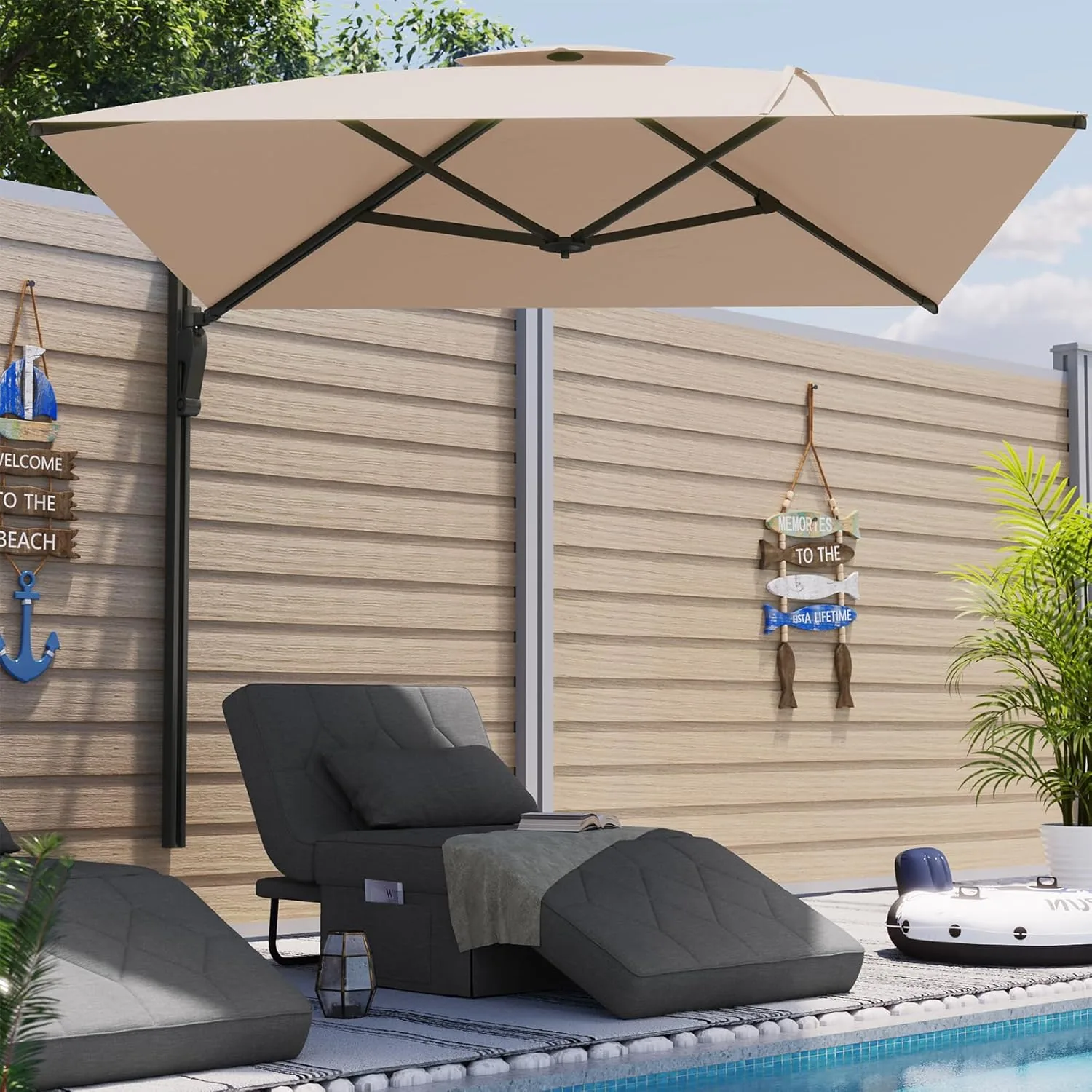 10ft Blue Rectangle Patio Umbrella | Luxe Outdoor Shade for Poolside & Deck Entertaining — view 8