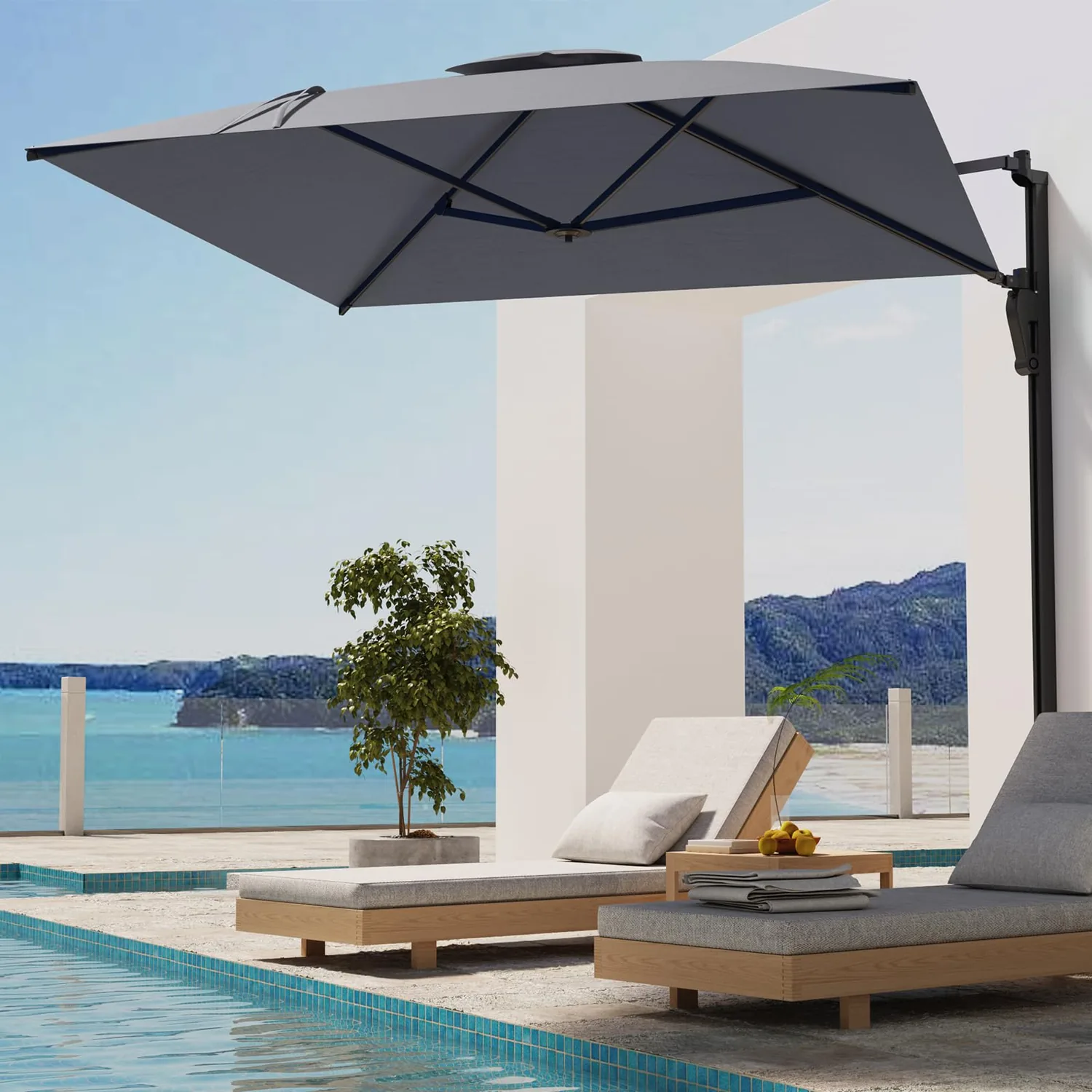10ft Blue Rectangle Patio Umbrella | Luxe Outdoor Shade for Poolside & Deck Entertaining — view 10