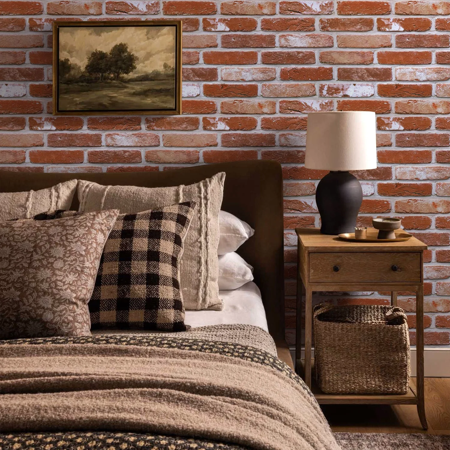 3D Burnt Orange Brick Wall Panels Peel and Stick -Large Size — view 2