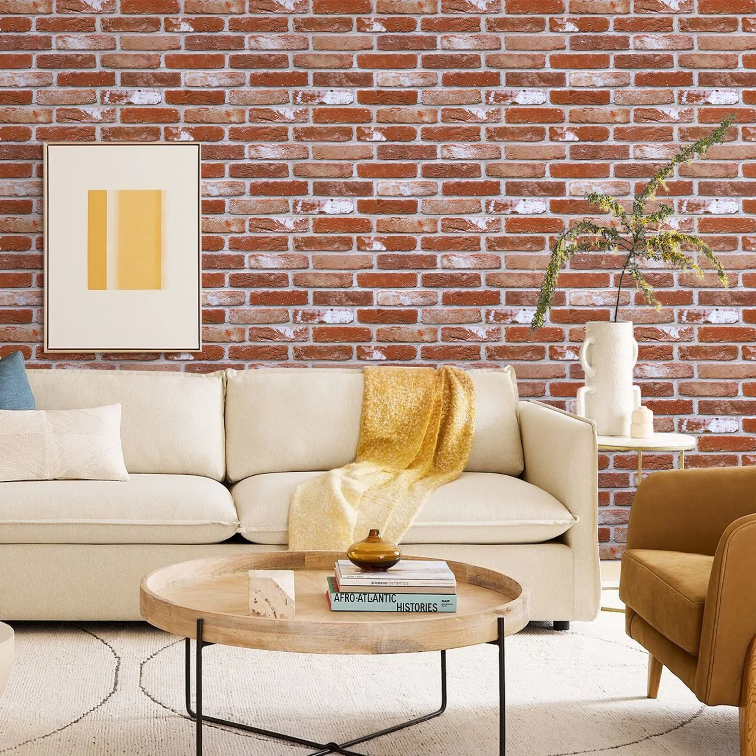3D Burnt Orange Brick Wall Panels Peel and Stick -Large Size — view 3