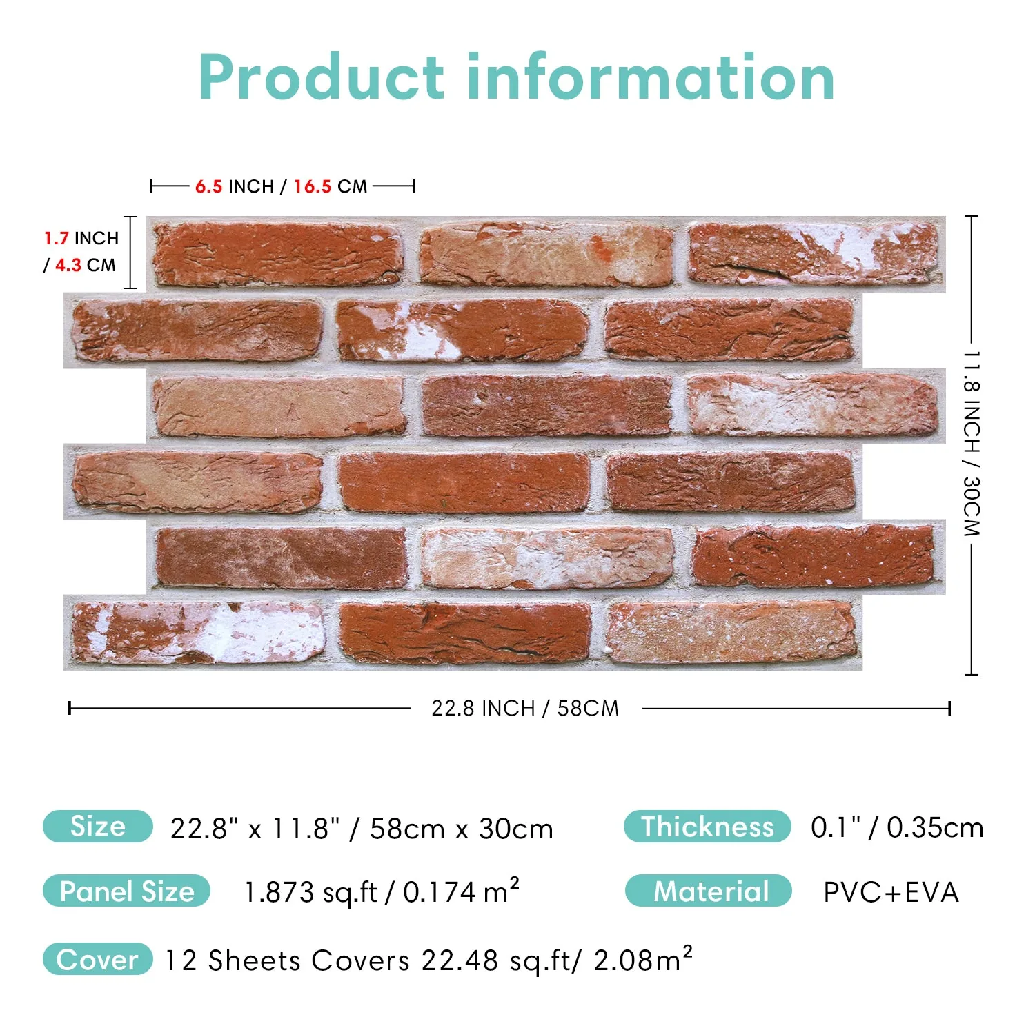 3D Burnt Orange Brick Wall Panels Peel and Stick -Large Size — view 4