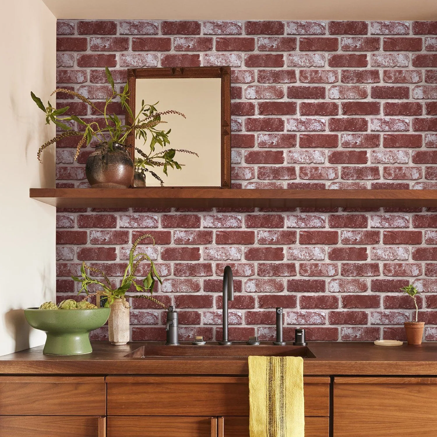 3D Rose Whitewash Brick Peel and Stick Wall Tile — view 5