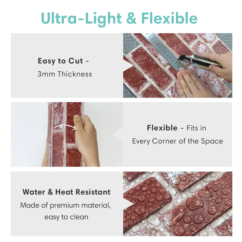 3D Rose Whitewash Brick Peel and Stick Wall Tile — view 8