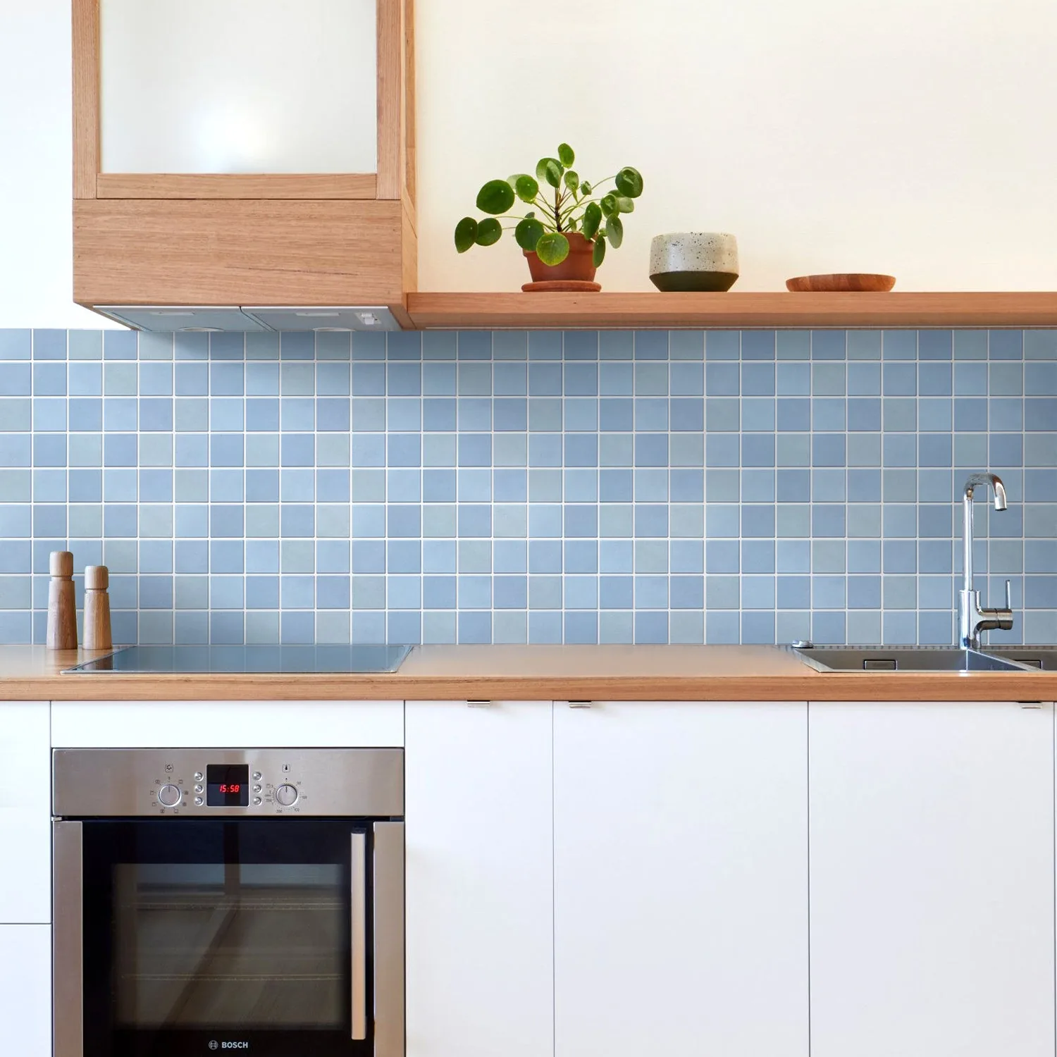 3D Sky Blue Mosaic Peel and Stick Wall Tile — view 2