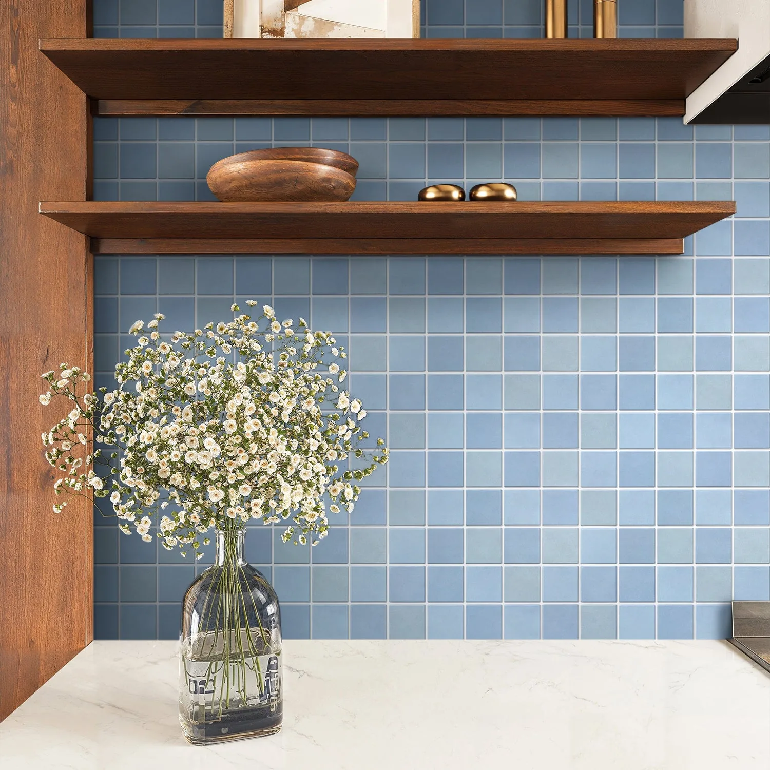 3D Sky Blue Mosaic Peel and Stick Wall Tile — view 3