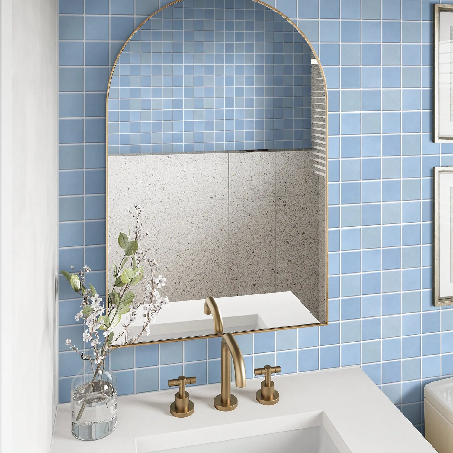 3D Sky Blue Mosaic Peel and Stick Wall Tile — view 4