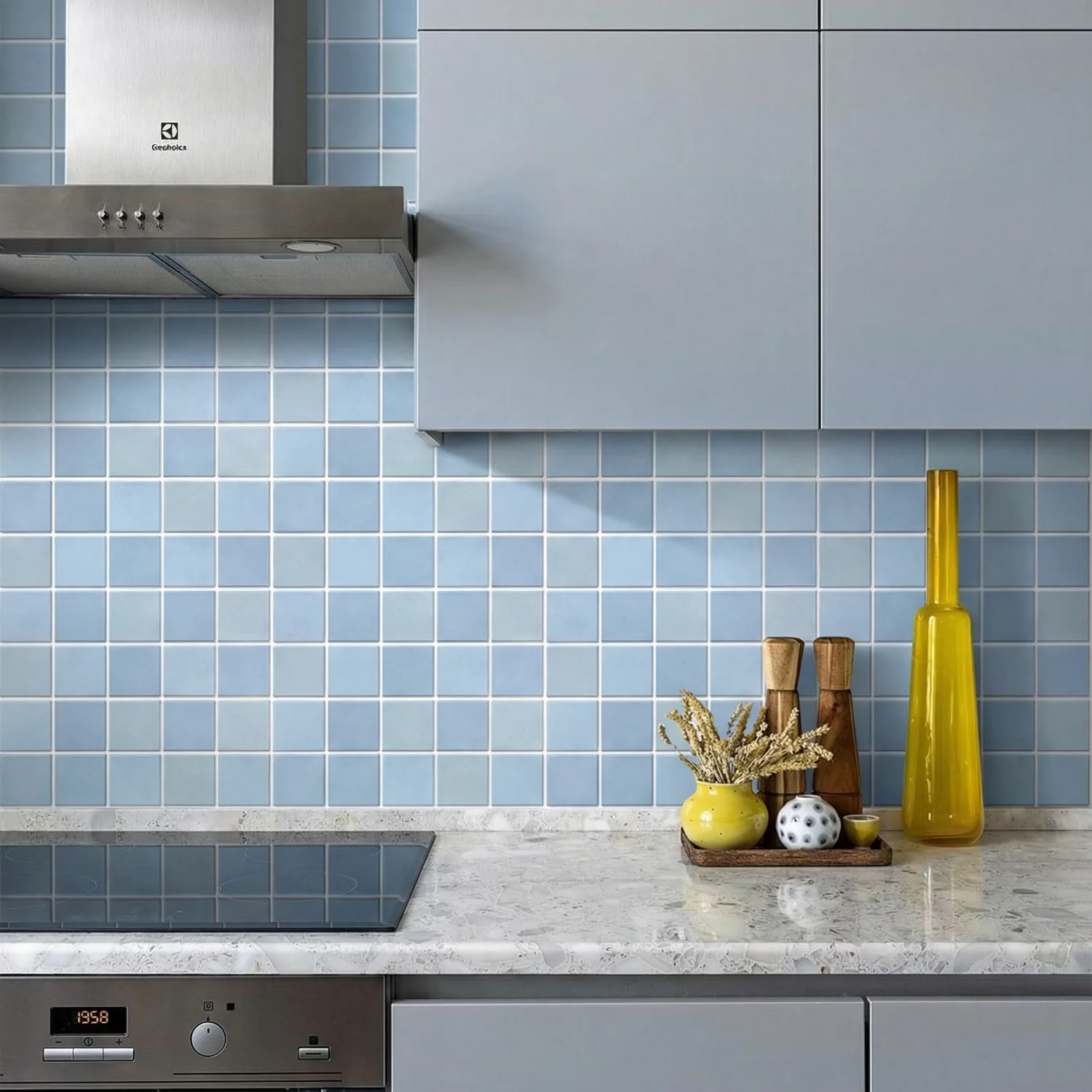 3D Sky Blue Mosaic Peel and Stick Wall Tile — view 5