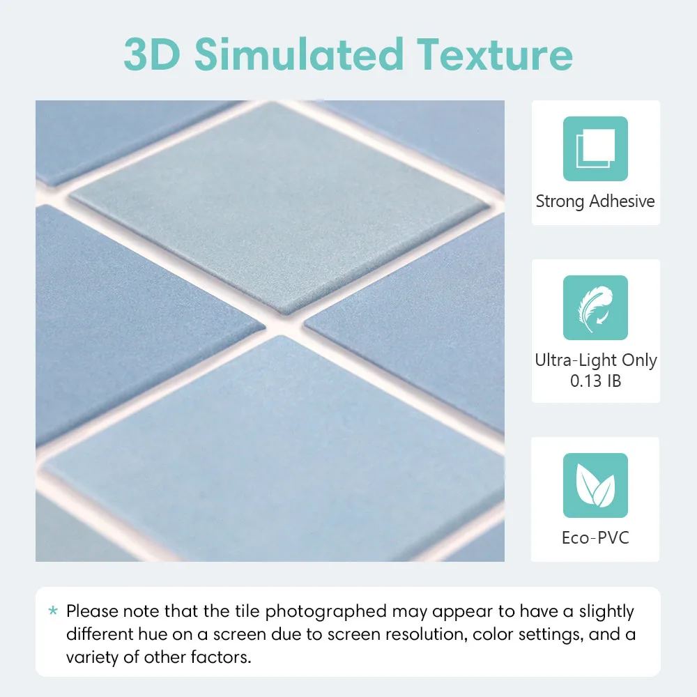 3D Sky Blue Mosaic Peel and Stick Wall Tile — view 6