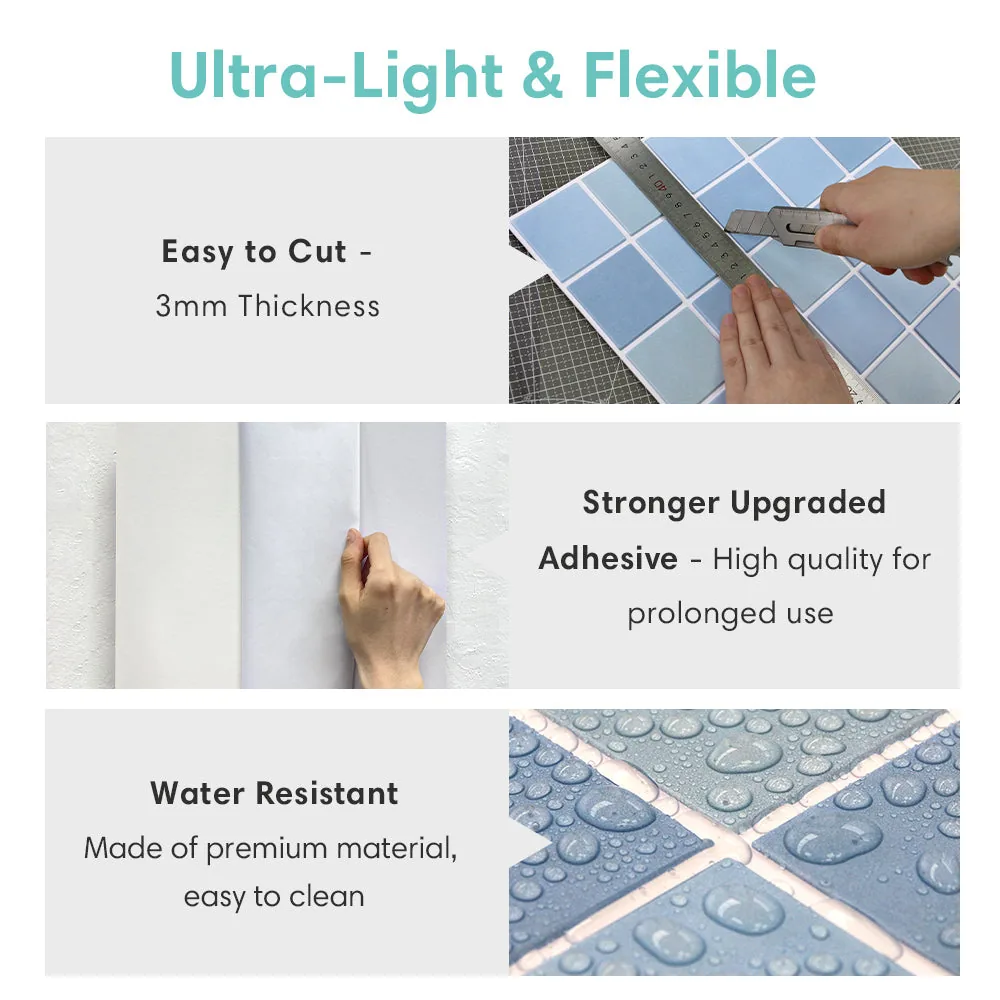 3D Sky Blue Mosaic Peel and Stick Wall Tile — view 7