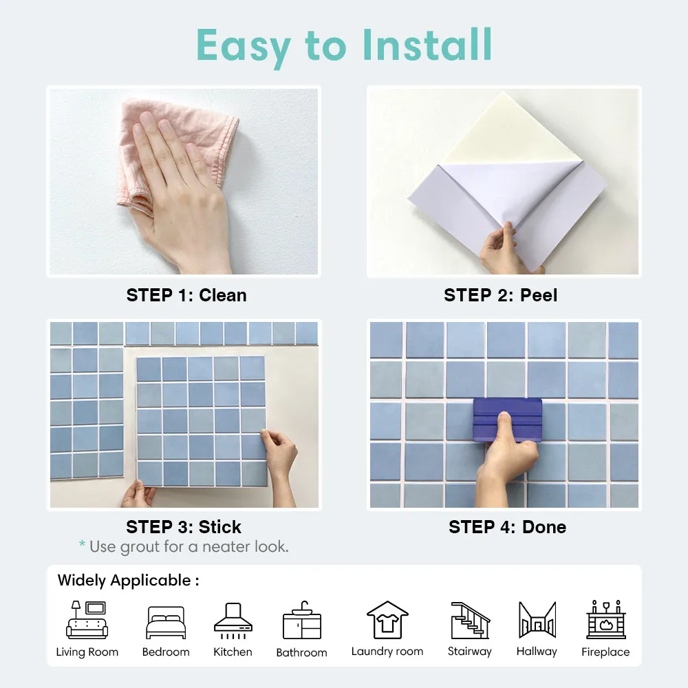 3D Sky Blue Mosaic Peel and Stick Wall Tile — view 8