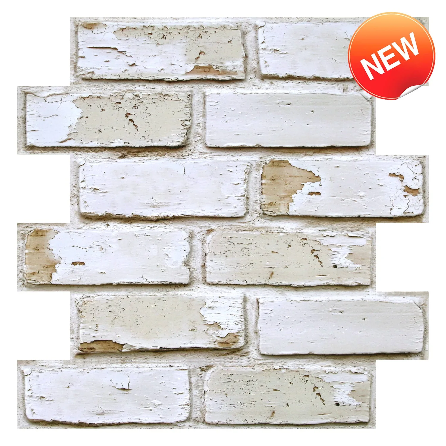 3D Vintage Whitewashed Brick Peel and Stick Wall Tile — main image