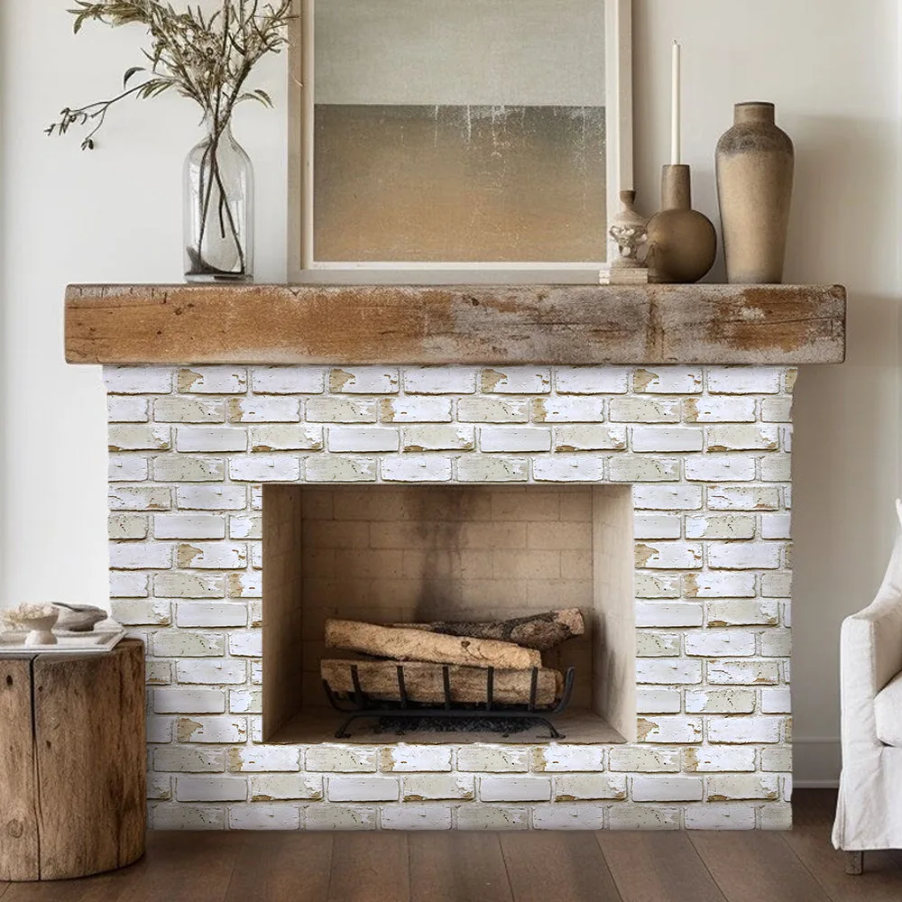 3D Vintage Whitewashed Brick Peel and Stick Wall Tile — view 3