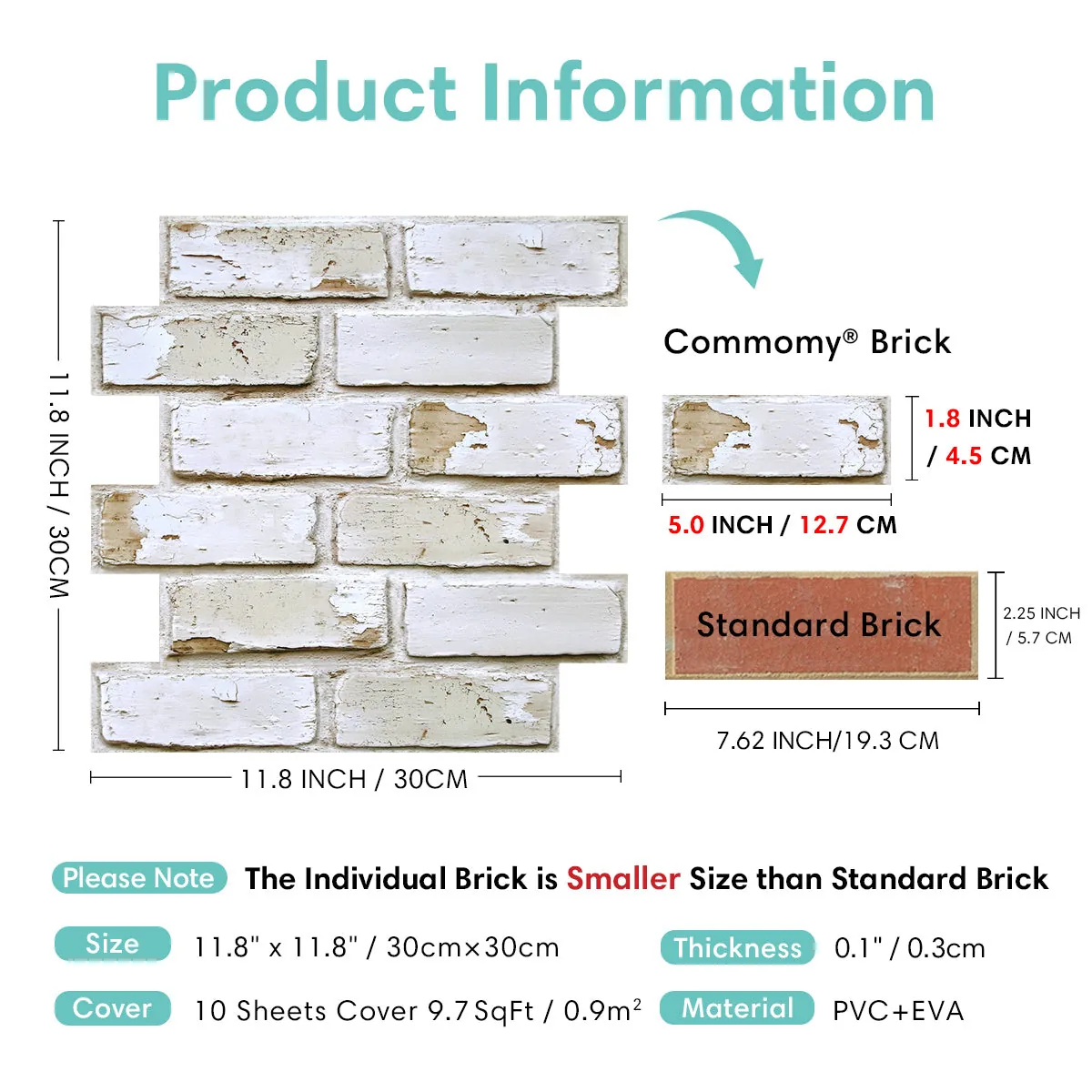 3D Vintage Whitewashed Brick Peel and Stick Wall Tile — view 4