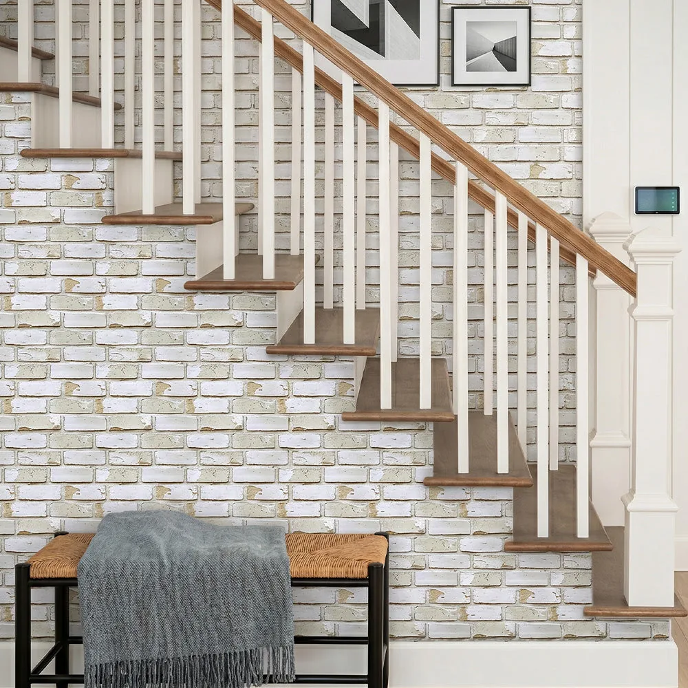 3D Vintage Whitewashed Brick Peel and Stick Wall Tile — view 5