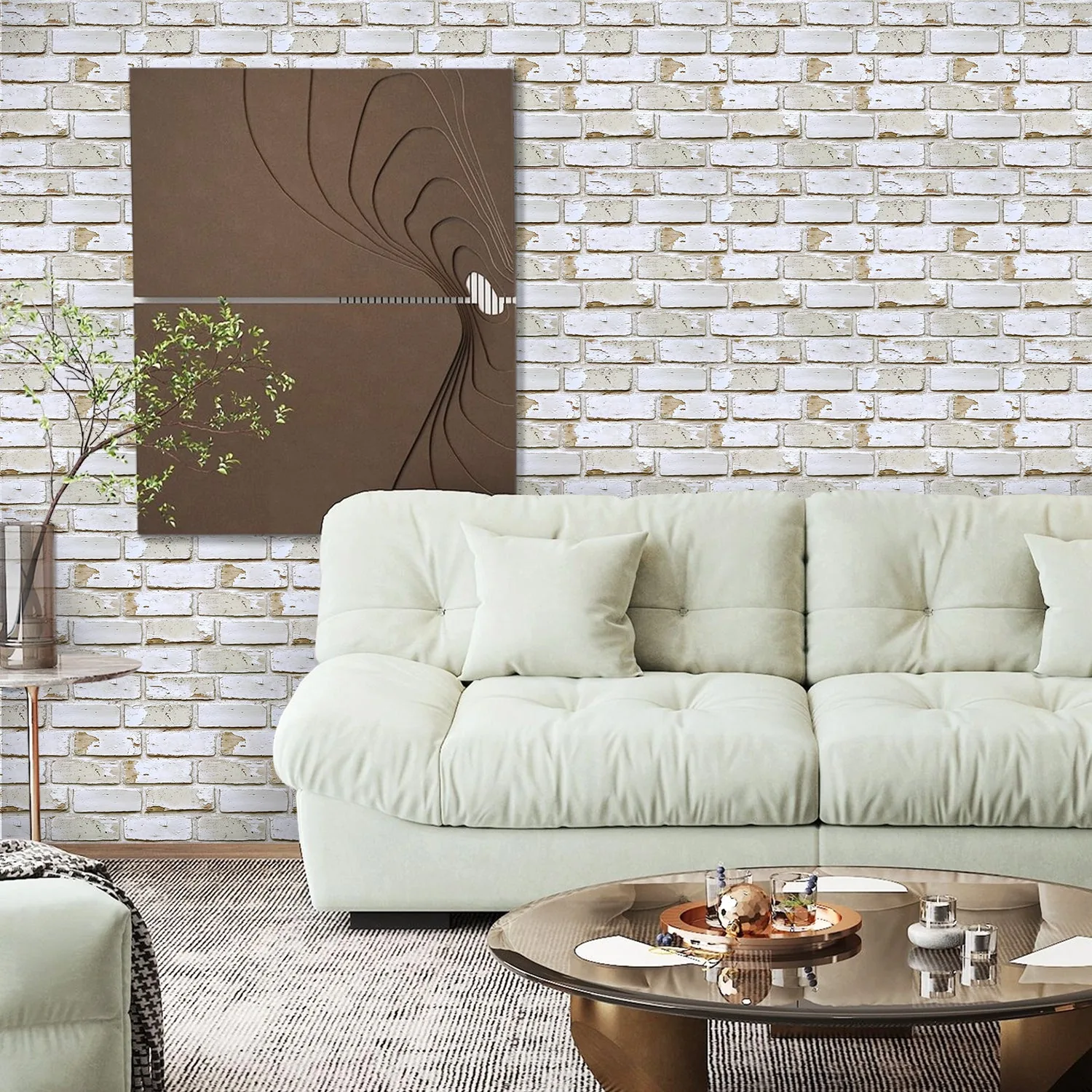 3D Vintage Whitewashed Brick Peel and Stick Wall Tile — view 6