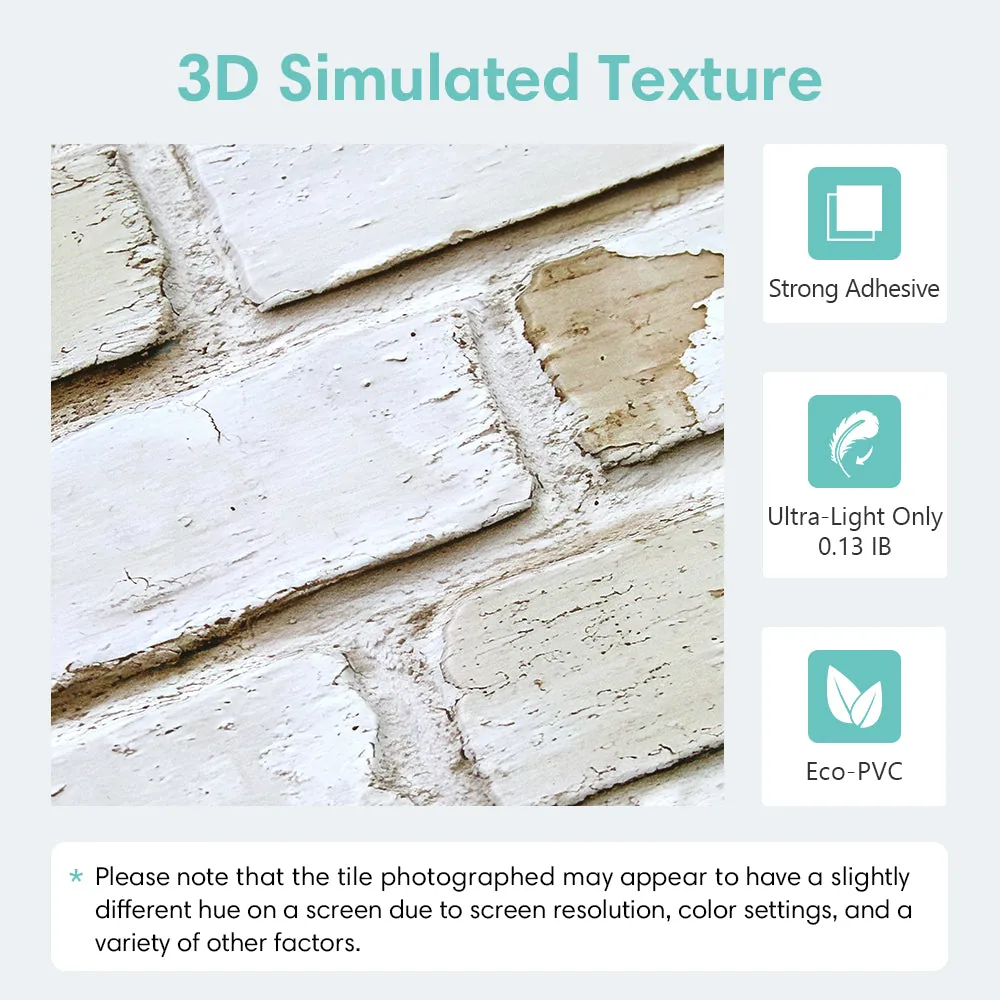 3D Vintage Whitewashed Brick Peel and Stick Wall Tile — view 7