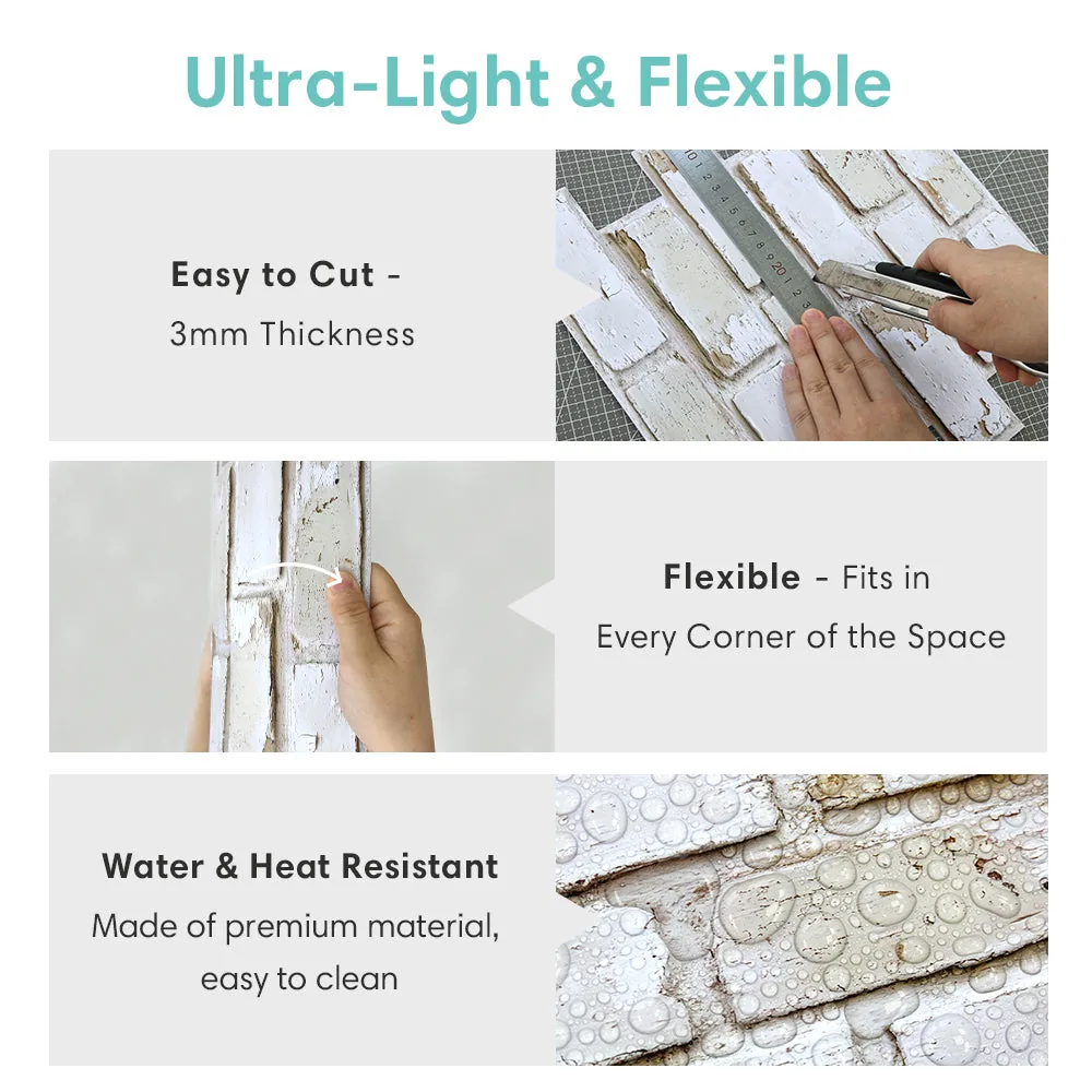 3D Vintage Whitewashed Brick Peel and Stick Wall Tile — view 8