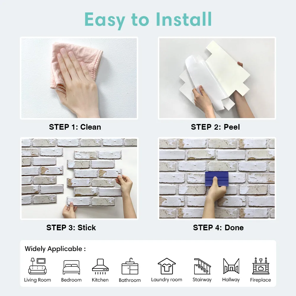 3D Vintage Whitewashed Brick Peel and Stick Wall Tile — view 9
