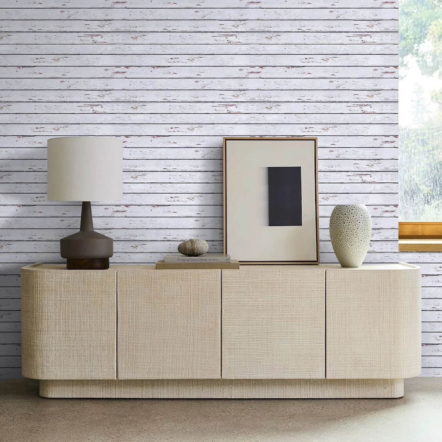 3D White Wood Grain Wall Panels Peel and Stick -Large Size — view 3