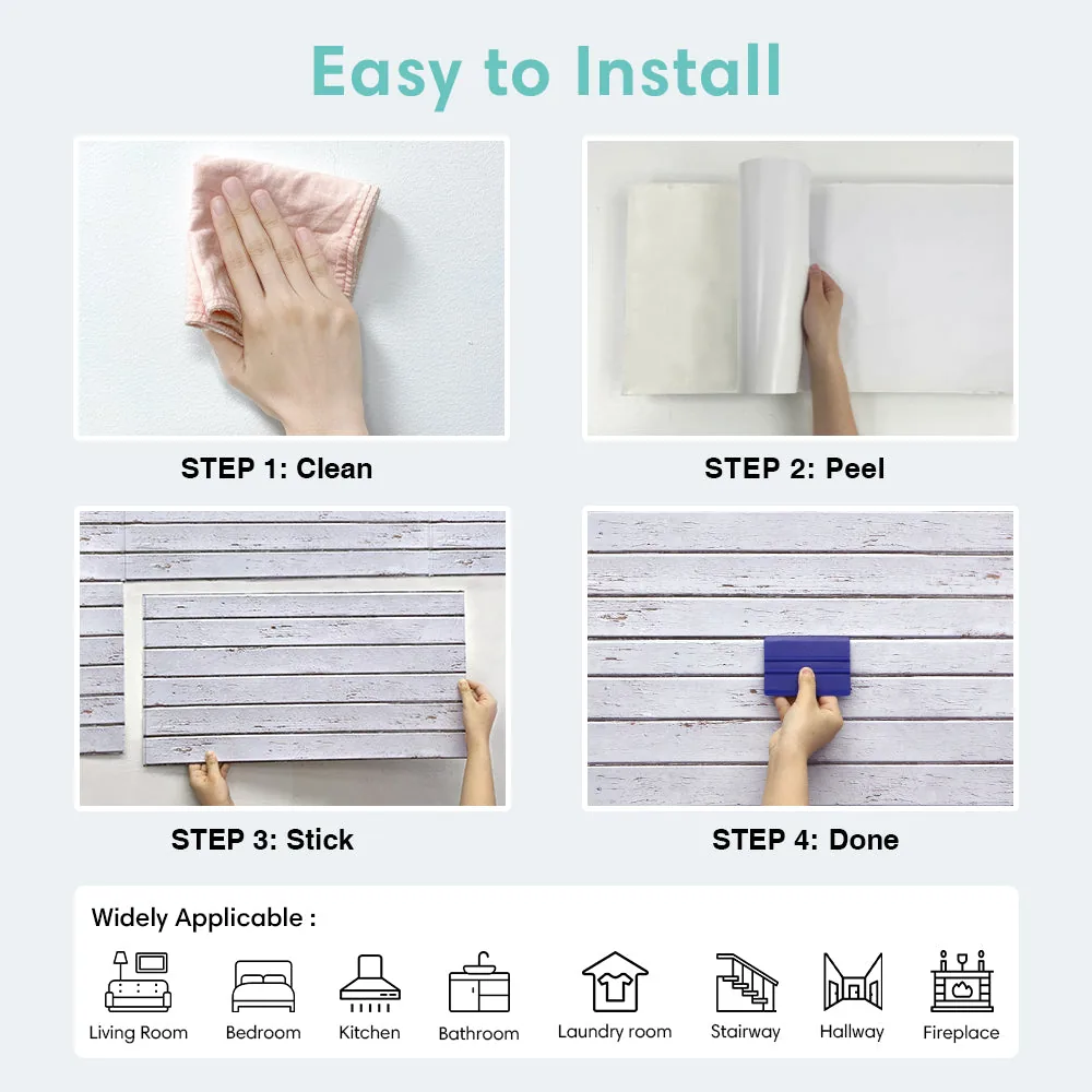 3D White Wood Grain Wall Panels Peel and Stick -Large Size — view 9