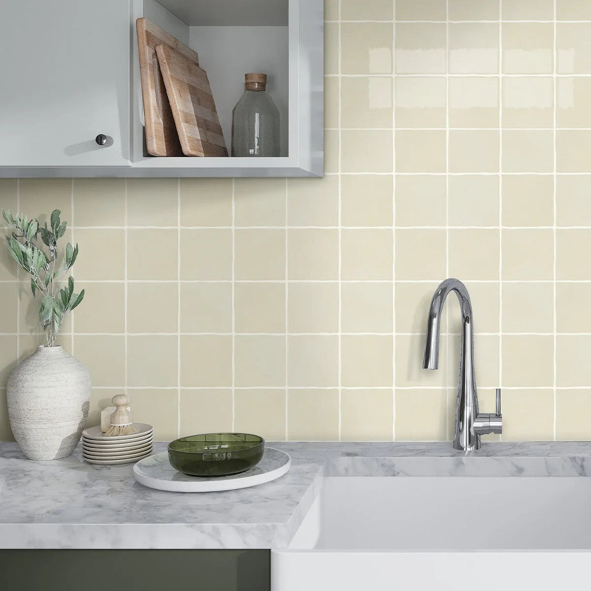 Beige Ceramic Square Peel and Stick Backsplash Tile - Thicker Design — view 2