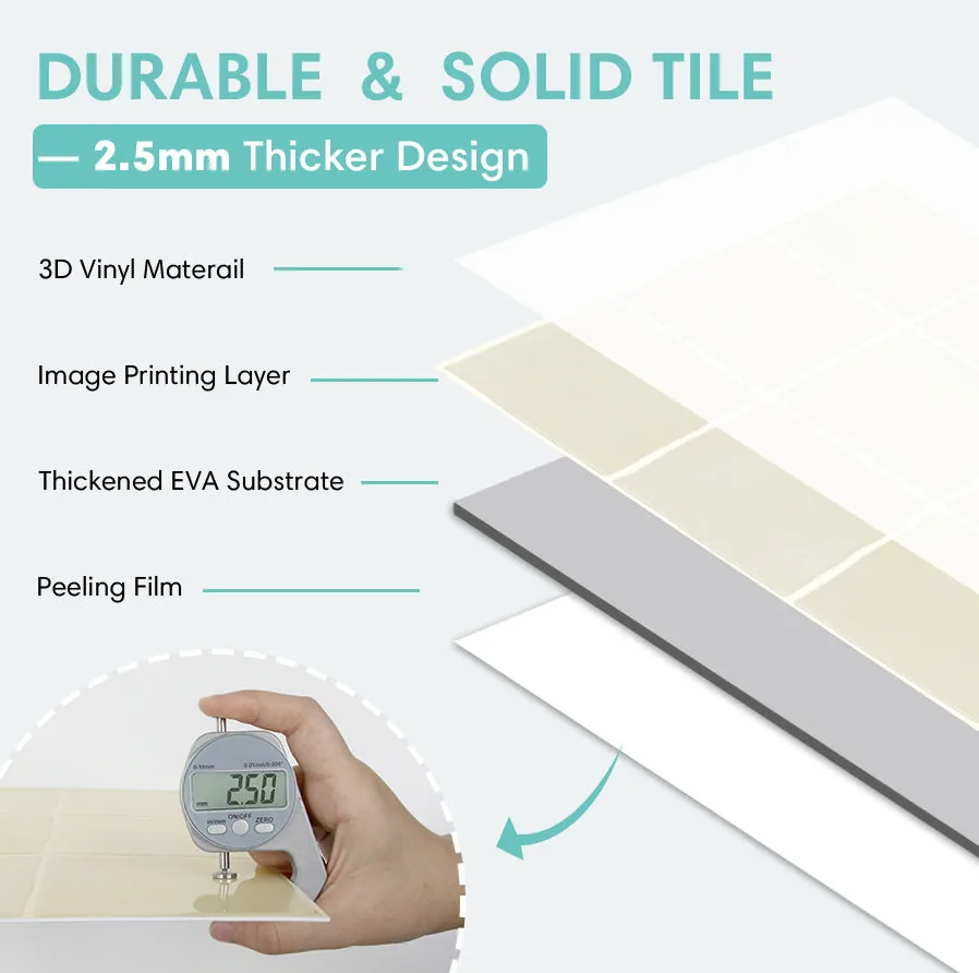 Beige Ceramic Square Peel and Stick Backsplash Tile - Thicker Design — view 9