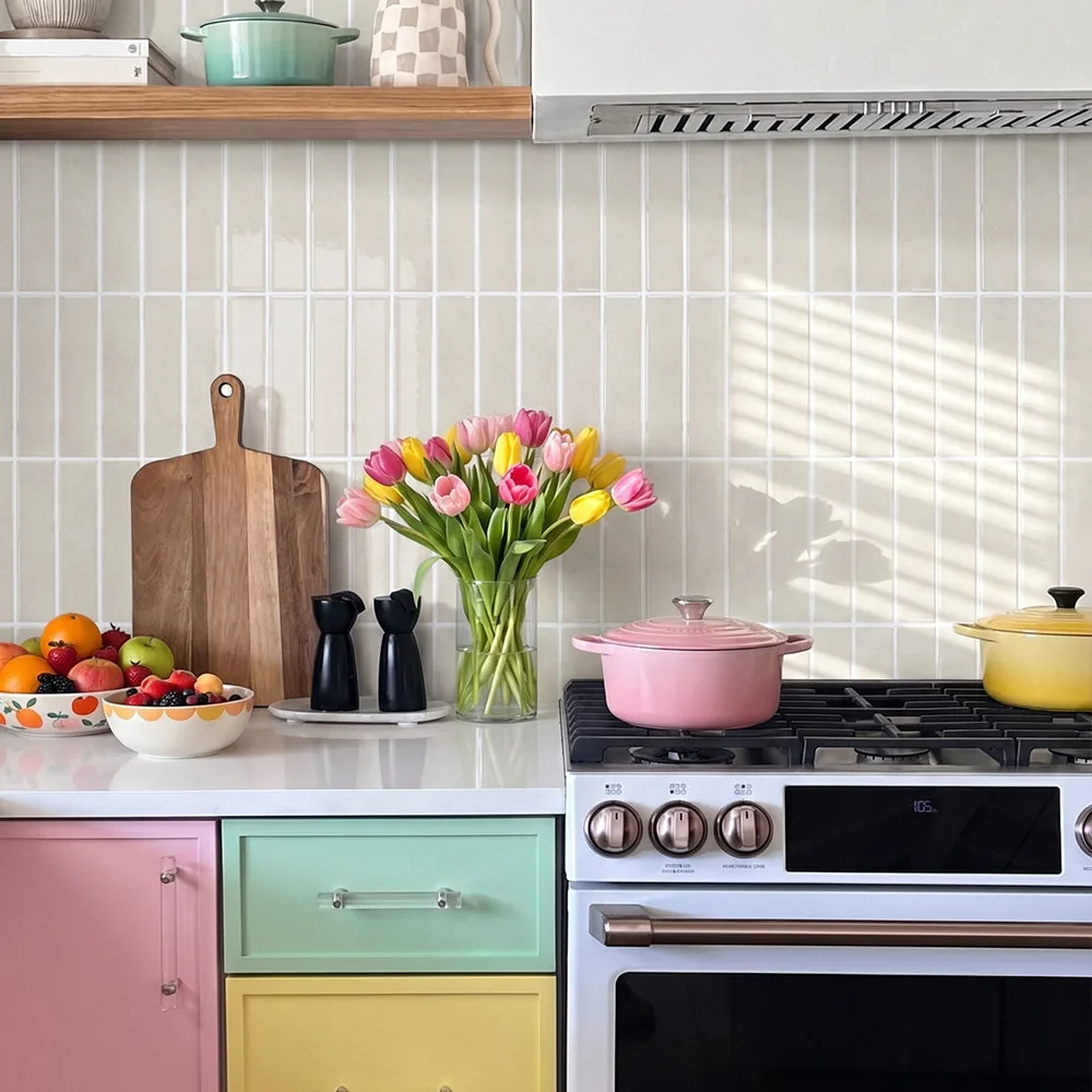 Beige Cream Color Linear Peel and Stick Backsplash Tile — view 2