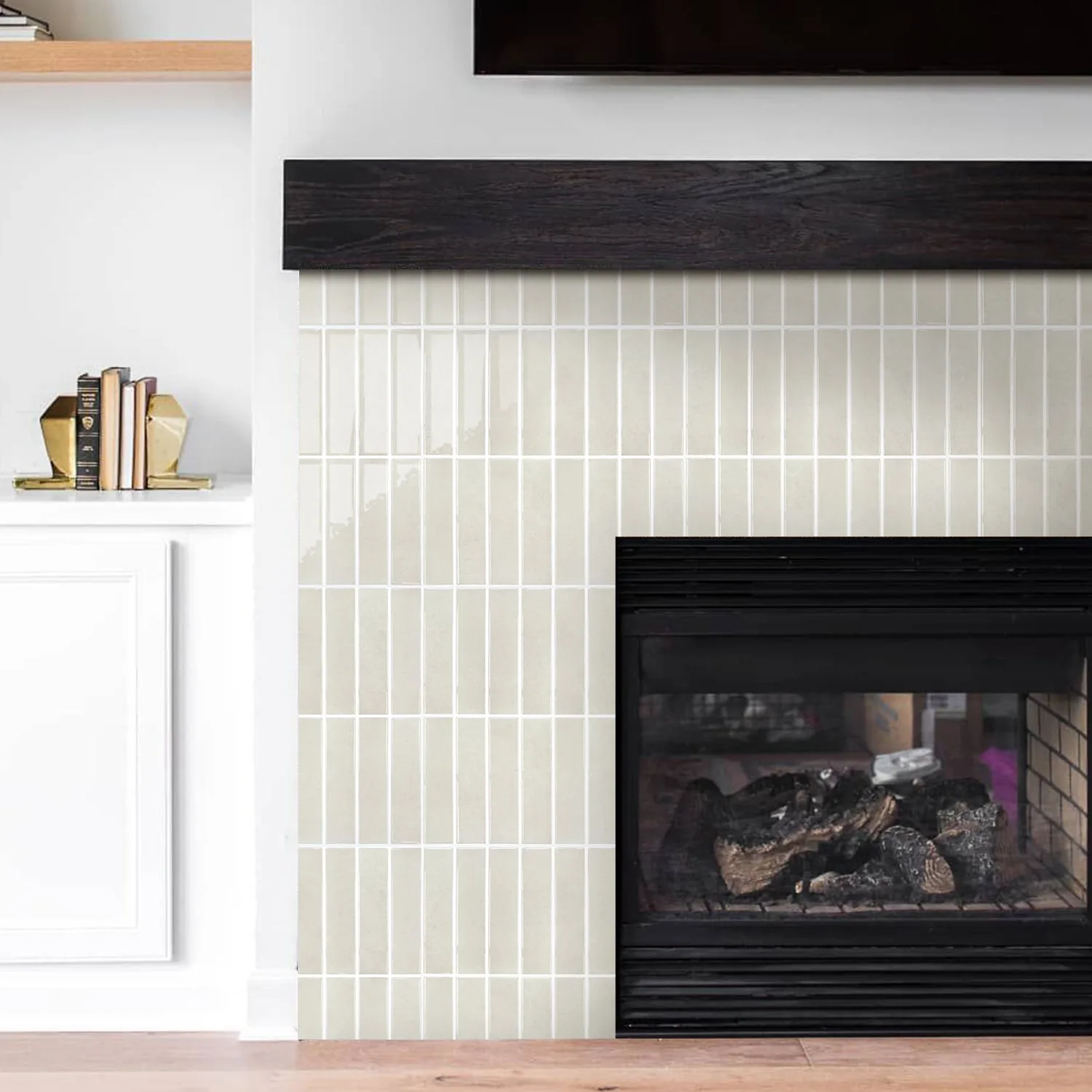 Beige Cream Color Linear Peel and Stick Backsplash Tile — view 5