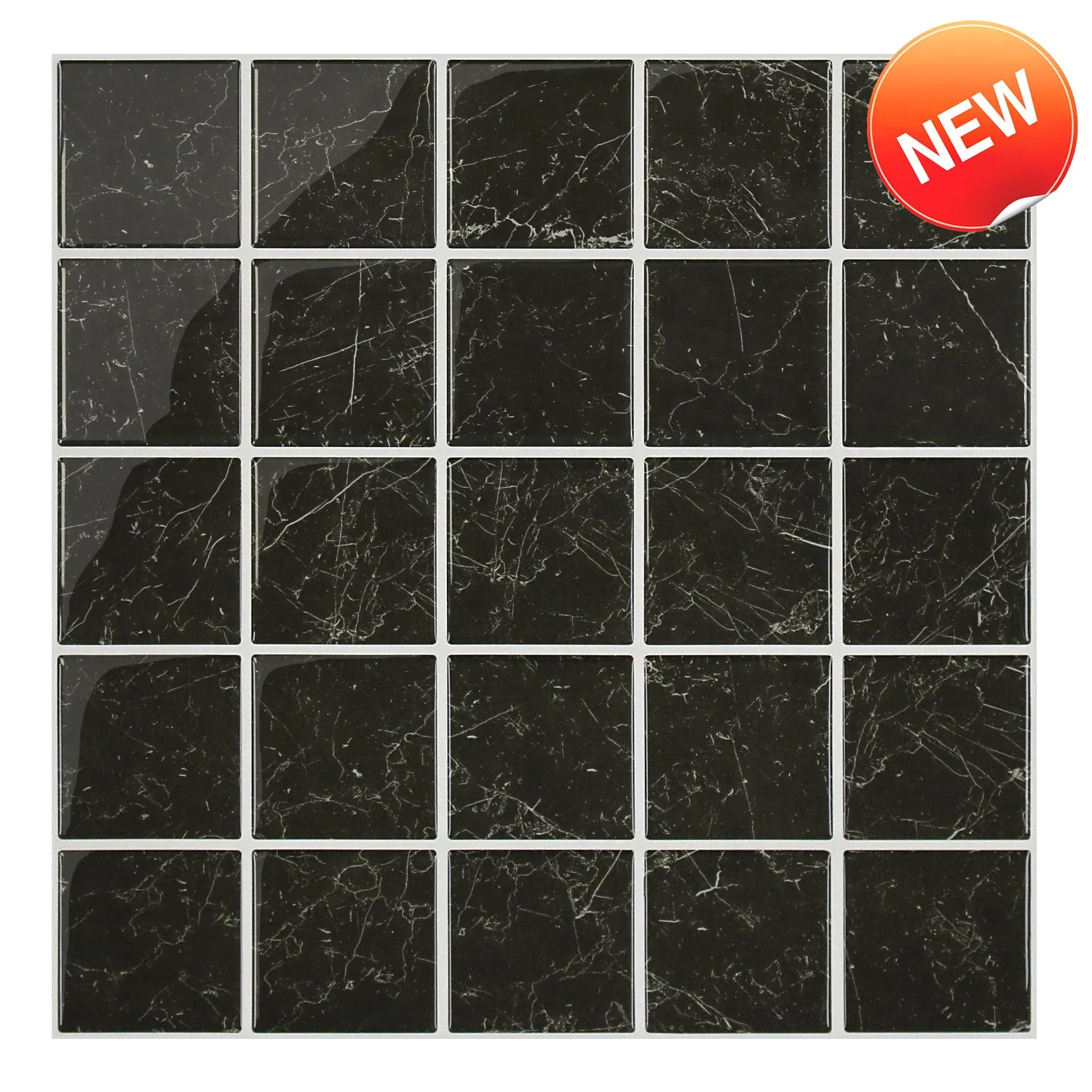 Black Marble Square Peel and Stick Backsplash Tile - Thicker Design — main image