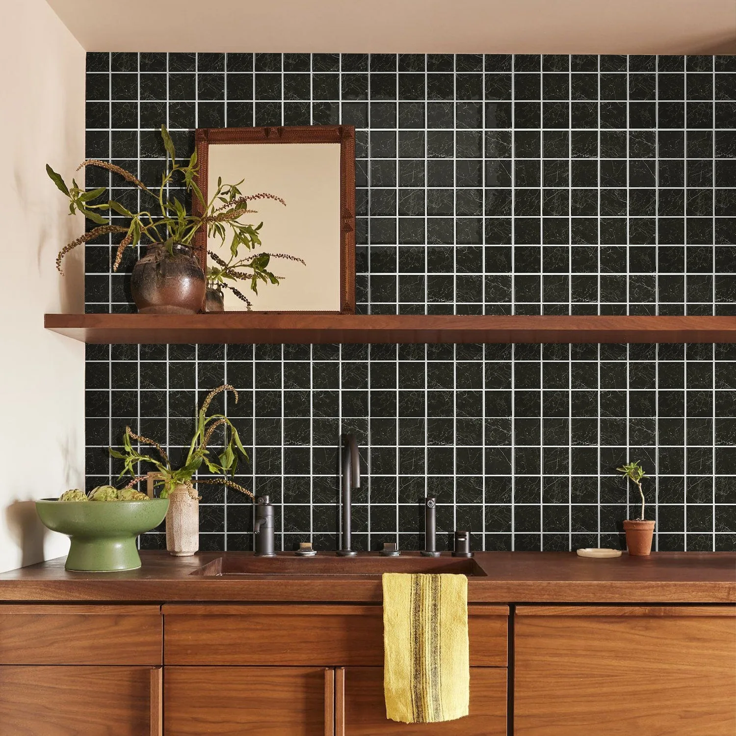 Black Marble Square Peel and Stick Backsplash Tile - Thicker Design — view 2